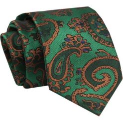 Krawat - ALTIES - Brązowe, Duże Paisley, Tło Zielone. Zielone krawaty i muchy męskie Alties, bez wzorów, z tkaniny, eleganckie. Za 49.00 zł.