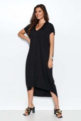Długa Asymetryczna Sukienka o Kroju Oversize - Czarna. Czarne sukienki damskie Makadamia, l, bez wzorów, z dzianiny, z asymetrycznym kołnierzem, bez ramiączek, maxi, asymetryczne. Za 219.90 zł.