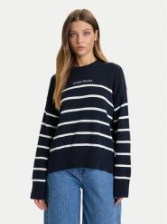 Guess Jeans Sweter W5BR03 Z3HM1 Granatowy Relaxed Fit. Niebieskie swetry klasyczne damskie Guess Jeans, l, z bawełny, bez kołnierzyka. Za 259.99 zł.