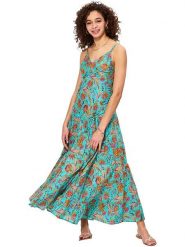 Aller Simplement Sukienka w kolorze turkusowo-pomarańczowym rozmiar: 34/36. Brązowe sukienki damskie Aller Simplement, bez wzorów, z bawełny, bez kołnierzyka, bez ramiączek, maxi. Za 100.99 zł.