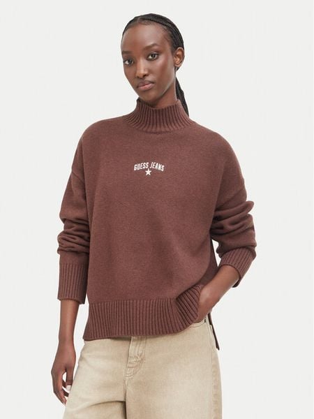 Guess Jeans Sweter W6BR09 Z1252 Brązowy Relaxed Fit. Brązowe swetry klasyczne damskie Guess Jeans, s, z bawełny, bez kołnierzyka. Za 389.99 zł.