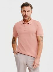 PAKO LORENTE – T-shirt polo w kolorze koralowym. Pomarańczowe koszulki polo męskie Pako Lorente, m, bez wzorów, z bawełny, bez ramiączek. Za 69.99 zł.