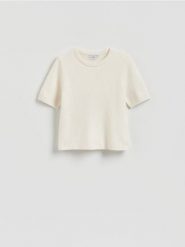 Wełniany sweter - kremowy. Białe swetry klasyczne damskie Reserved, l, z wełny, bez kołnierzyka. Za 139.99 zł.