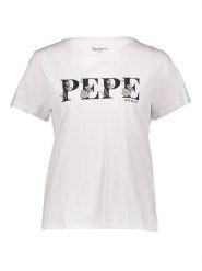 Pepe Jeans Koszulka w kolorze białym rozmiar: L. Białe bluzki damskie Pepe Jeans, l, bez wzorów, z bawełny, bez kołnierzyka, bez ramiączek. Za 74.63 zł.