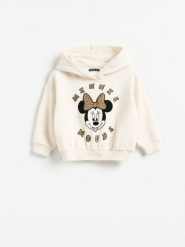 Bluza Minnie Mouse - beżowy. Brązowe bluzy i bluzki niemowlęce Reserved, bez wzorów, z bawełny, bez ramiączek, z kapturem. Za 59.99 zł.