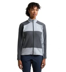 HAGLOFS Bluza damska BUTEO MID JACKET WOMEN concrete/magnetite-S. Szare bluzy sportowe damskie Haglöfs, m, bez wzorów, z materiału, bez ramiączek, bez kaptura. Za 189.95 zł.