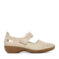 Półbuty Rieker. Brązowe półbuty damskie Rieker, bez wzorów, bez obcasa, na płaskiej podeszwie. Za 319.99 zł.