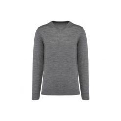 Sweter v-neck z merynosów Kariban Premium. Szare swetry męskie KARIBAN, m, bez wzorów, bez kołnierzyka. Za 334.50 zł.