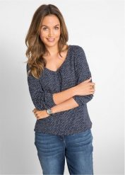 Bluzka bawełniana z czystej bawełny organicznej. Niebieskie bluzki damskie bonprix, bez wzorów, z bawełny, bez kołnierzyka, bez ramiączek. Za 72.99 zł.