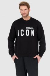 DSQUARED2 Czarna bluza męska z dużym białym logo icon. Czarne bluzy bez kaptura męskie Dsquared2, l. W wyprzedaży za 799.99 zł.