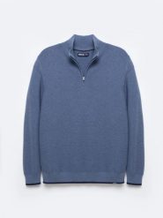 Sweter męski z półgolfem i krótkim zamkiem niebieski Samsonis 402. Niebieskie swetry męskie Big Star, l, bez wzorów, z bawełny, bez kołnierzyka. Za 249.99 zł.