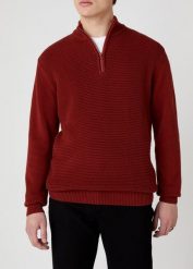 MĘSKI SWETER WRANGLER HALF ZIP KNIT RUSSET BROWN W8B4QOXMA 112132390. Brązowe kardigany męskie Wrangler, m, bez wzorów, bez kołnierzyka. Za 139.99 zł.