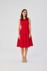 Elegancka rozkloszowana sukienka koktajlowa czerwona. Czerwone sukienki damskie Stylove, xxl, bez wzorów, eleganckie, bez kołnierzyka, bez ramiączek, rozkloszowane. Za 349.00 zł.