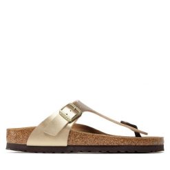 Japonki Birkenstock. Żółte klapki damskie Birkenstock, bez wzorów, bez obcasa. Za 329.99 zł.