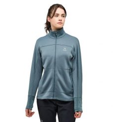 HAGLOFS Bluza damska Betula Jacket Women steel blue-S. Niebieskie bluzy sportowe damskie Haglöfs, m, bez wzorów, z dzianiny, bez ramiączek, bez kaptura. Za 326.44 zł.