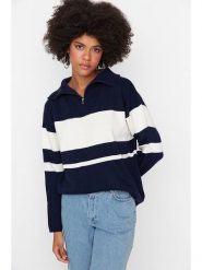 Trendyol Sweter w kolorze biało-granatowym rozmiar: L. Białe swetry klasyczne damskie Trendyol, l, bez kołnierzyka. Za 73.99 zł.