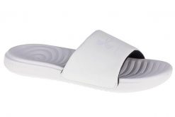 Klapki damskie Under Armour Ansa Fixed Slides. Białe klapki damskie Under Armour, bez wzorów, z materiału, bez obcasa. Za 89.99 zł.