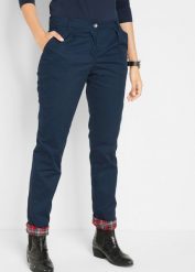 Spodnie chino ocieplane. Niebieskie spodnie materiałowe damskie bonprix, bez wzorów. Za 159.99 zł.