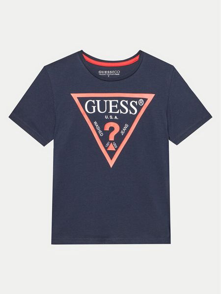 Guess T-Shirt L73I55 K8HM0 Niebieski Regular Fit. Niebieskie t-shirty chłopięce Guess, z aplikacjami, z bawełny, bez ramiączek. Za 59.99 zł.