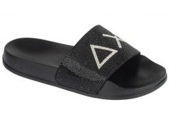 Klapki na basen damskie, Slippers Strass Logo. Czarne klapki damskie SUN68, bez wzorów, z materiału, bez obcasa. Za 169.90 zł.