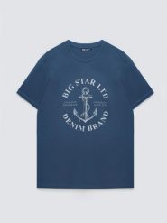 Koszulka męska z kontrastowym nadrukiem ciemnoniebieska Kartes 402. Niebieskie t-shirty sportowe męskie Big Star, l, z dzianiny, bez ramiączek. Za 79.99 zł.