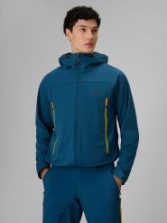 4F Kurtka softshell wiatroodporna membrana 8000 męska - turkusowa M. Niebieskie kurtki męskie 4f, l, bez wzorów, ze skóry, bez kaptura. Za 399.99 zł.