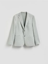 Marynarka slim fit z dodatkiem wiskozy - jasnozielony. Zielone marynarki męskie Reserved, bez wzorów, z dzianiny. Za 199.99 zł.