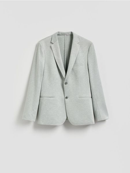 Marynarka slim fit z dodatkiem wiskozy - jasnozielony. Zielone marynarki męskie Reserved, bez wzorów, z dzianiny. Za 199.99 zł.