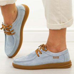 Niebieskie skórzane mokasyny damskie Vinceza 95391. Niebieskie mokasyny damskie VINCEZA, z jeansu. W wyprzedaży za 215.10 zł.