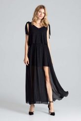 Czarna Warstwowa Maxi Sukienka Wiązana na Ramionach. Czarne sukienki damskie Figl, l, bez wzorów, z elastanu, wizytowe, bez kołnierzyka, bez ramiączek, maxi. Za 369.00 zł.