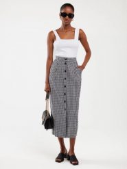 Spódnica damska midi w drobną kratę z guzikami biało-czarna Polli 906. Czarne spódniczki damskie Big Star, l, bez wzorów, z bawełny, eleganckie, midi, dopasowane. W wyprzedaży za 119.99 zł.