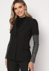 Czarna Marynarka z Siateczkowymi Rękawami z Cyrkoniami Vestona. Czarne marynarki i żakiety damskie Born2be, m, bez wzorów, eleganckie. Za 159.99 zł.