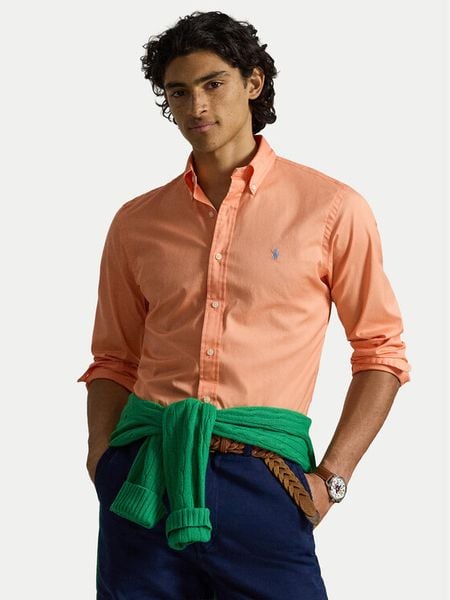 Polo Ralph Lauren Koszula 710B20512010 Pomarańczowy jasny Custom Fit. Brązowe koszule męskie Polo Ralph Lauren, l, bez wzorów, z bawełny, bez kołnierzyka, bez ramiączek. Za 729.99 zł.