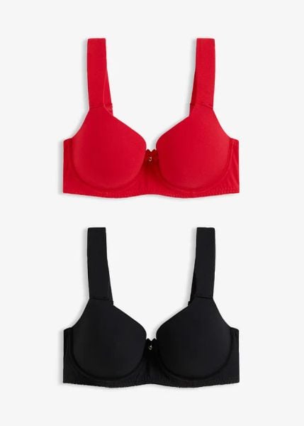Biustonosz z usztywnianymi miseczkami z fiszbinami i koronką (2 szt.). Czerwone biustonosze bonprix, bez wzorów, z koronki. Za 124.99 zł.