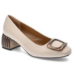 Beżowe Czółenka Espirito Eleganckie Obuwie Damskie. Brązowe czółenka damskie Espirito, z aplikacjami, ze skóry, bez obcasa, na obcasie. Za 429.00 zł.