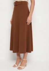 Brązowa Gładka Spódnica Maxi z Gumką w Pasie i Klamrą Orirsa. Brązowe spódniczki damskie Born2be, s, bez wzorów, eleganckie, maxi, rozkloszowane. Za 59.99 zł.