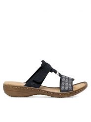 Rieker Klapki 60863-14 Granatowy. Niebieskie klapki damskie Rieker, bez wzorów, z syntetyku, bez obcasa. Za 289.99 zł.