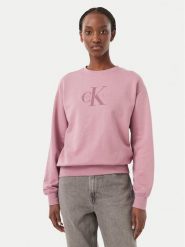 Calvin Klein Jeans Bluza Monologo LV047B234G Różowy ciemny Regular Fit. Czerwone bluzy bez kaptura damskie Calvin Klein Jeans, s, z bawełny. Za 369.99 zł.
