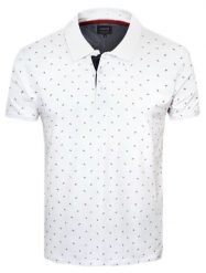 Męska Koszulka Polo Pako Jeans - Biała w Drobny Wzór. Białe koszulki polo męskie Pako Jeans, m, bez wzorów, z bawełny, bez ramiączek. Za 115.00 zł.