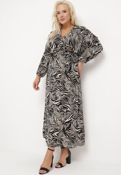 Czarno-Beżowa Sukienka Maxi w Abstrakcyjny Print Wiązana w Pasie Elennora. Czarne sukienki damskie Born2be, na lato, l, bez wzorów, bez kołnierzyka, bez ramiączek, maxi. Za 39.99 zł.