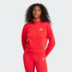 Bluza dresowa Essentials Color Pop French Terry Crop Quarter-Zip. Czerwone bluzy bez kaptura damskie Adidas, m, z dresówki. W wyprzedaży za 149.40 zł.