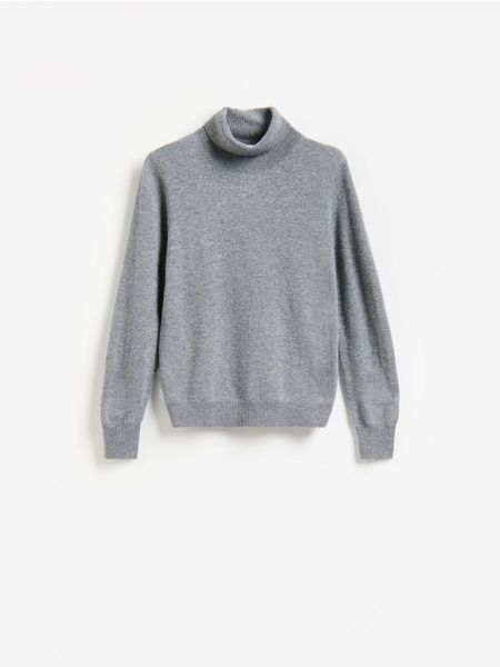 Golf z wełny merino - szary. Szare golfy damskie Reserved, l, bez wzorów, z wełny, bez ramiączek. Za 229.99 zł.