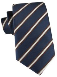 Granatowy Krawat w Biały Prążek - Alties. Niebieskie krawaty i muchy męskie Alties, bez wzorów, z tkaniny, eleganckie. Za 55.00 zł.