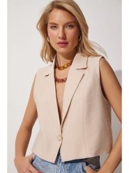 Happiness Istanbul Lniana kamizelka w kolorze beżowym rozmiar: 40. Brązowe kamizelki damskie Happiness Istanbul, ze lnu. Za 86.99 zł.