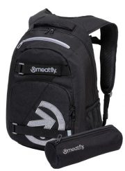 Plecak na laptopa z piórnikiem szkolnym – czarny Meatfly. Czarne plecaki damskie Meatfly, bez wzorów, z materiału, biznesowe. Za 237.99 zł.