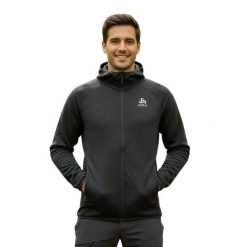 Bluza turystyczna męska Odlo. Szare bluzy bez kaptura męskie Odlo, bez wzorów, z elastanu, sportowe, bez kołnierzyka, bez ramiączek. Za 282.70 zł.