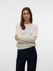 Vero Moda Sweter w kolorze kremowym rozmiar: L. Brązowe swetry klasyczne damskie Vero Moda, l, z wiskozy, bez kołnierzyka. Za 113.63 zł.
