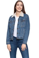 DAMSKA KURTKA ZIMOWA LEE SHERPA RIDER DARK STONEWASH L54VLJ46 112112980. Niebieskie kurtki damskie Lee, na zimę, l, bez wzorów, z jeansu, bez kaptura. W wyprzedaży za 119.99 zł.