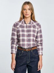 Koszula damska flanelowa z w kratę niebiesko-bordowa Dreni 401. Niebieskie koszule damskie Big Star, l, bez wzorów, z jeansu, casualowe, bez kołnierzyka, bez ramiączek. Za 229.99 zł.