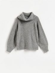 Sweter z dodatkiem wełny - szary. Szare swetry klasyczne damskie Reserved, l, z dzianiny, bez kołnierzyka. Za 149.99 zł.